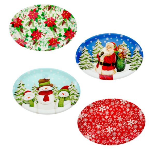 Oval Christmas Platters Plastic Serving Tray Food Appetizers Set of 4 NEW - Picture 1 of 9